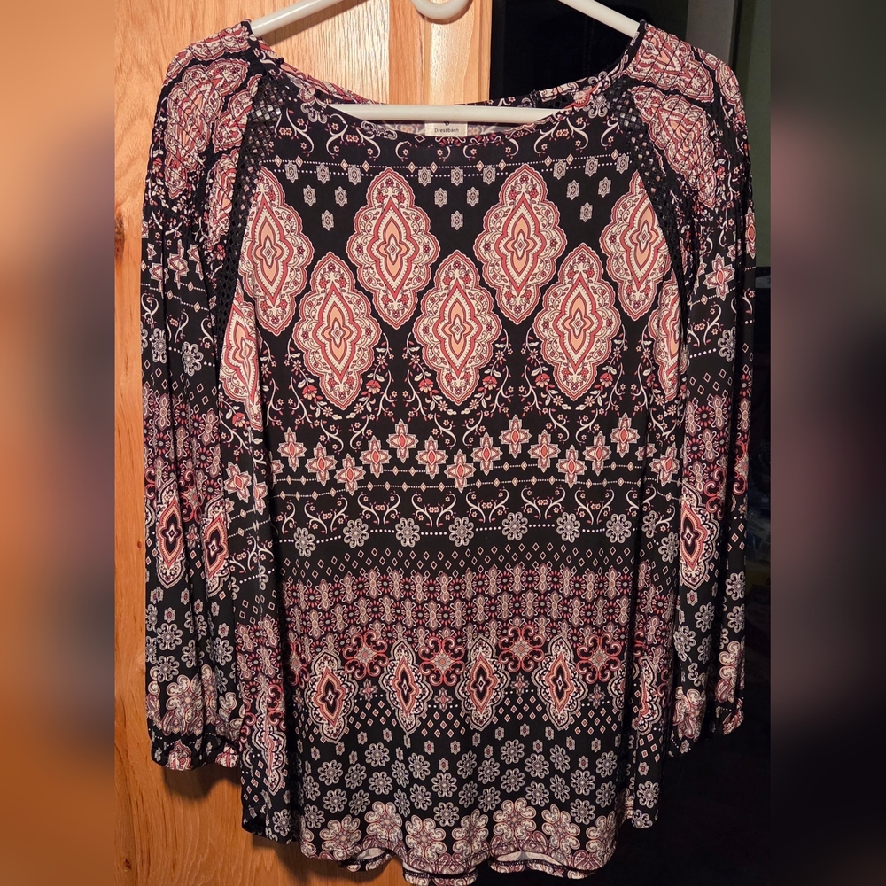 Dress Barn Women's Black and Pink Top 1x